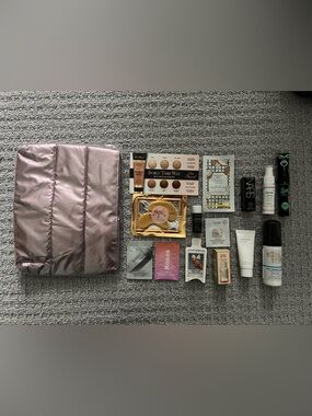 Makeup & Skincare Sample Bundle with Pink Makeup Bag